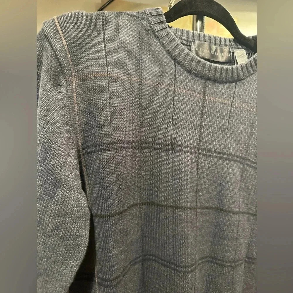 Oscar De La Renta Sweater Gray Blue Long Sleeve size M - Picture 9 of 13